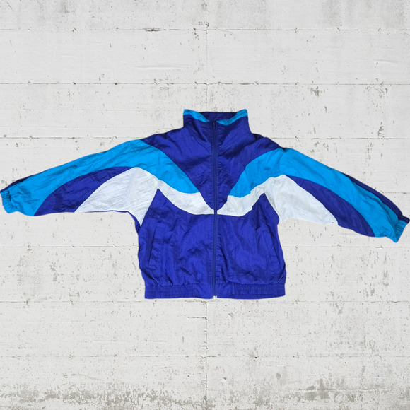 90s Vintage Colorblock Track Set Y2K Blue White Windbreaker Joggers Size Medium - Picture 6 of 16